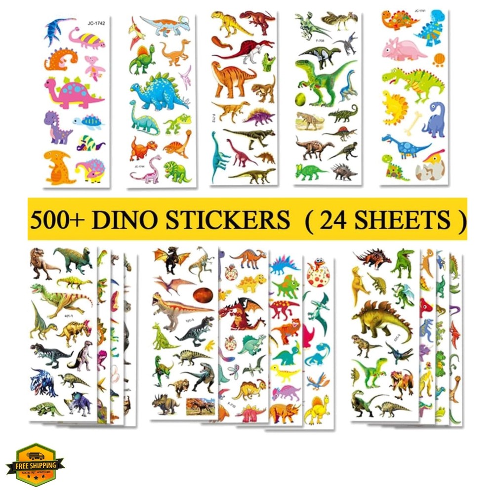 24 Sheets Dinosaur Stickers 450+ for Kids Boys Girls Toddlers, Teacher Reward…