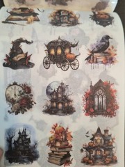 30 Pg Sticker Book Gothic Night Castle & 20 Sheets Ephemera Papers 50 Pgs Total