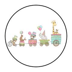 30 CIRCUS ANIMALS STICKERS ENVELOPE SEALS LABELS 1.5″ ROUND TRAIN BIRTHDAY FAVOR