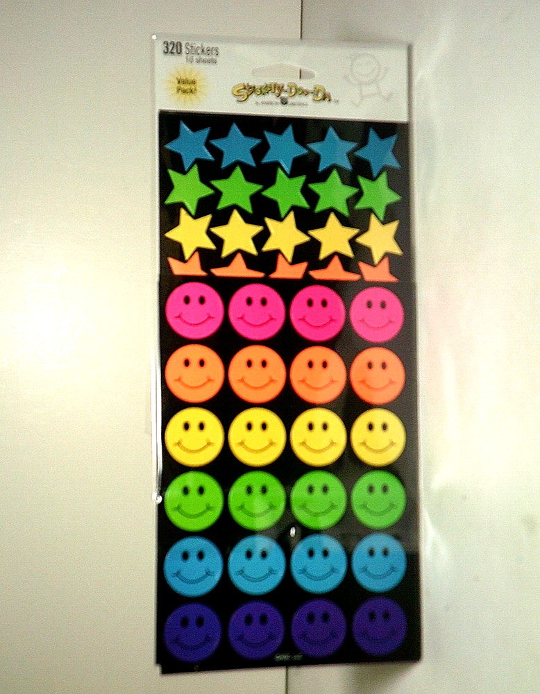 Rainbow Smiley Face & Star Stickers 10 Sheets Multi Color Reward Craft Scrapbook