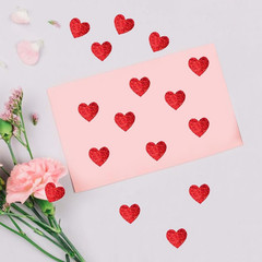 10 Heart-Shaped Stickers – Red Holographic Glittering Little Decals for Crafts