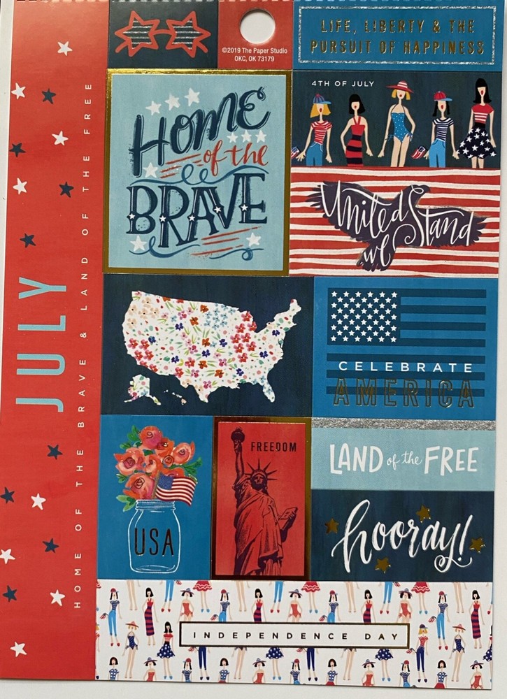Calendar Month July 4th Liberty America Foil USA Scrapbook Planner Sticker