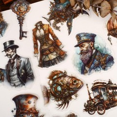 20Pcs Vintage Steampunk PET Stickers Journal Planner Decals Scrapbooking Crafts
