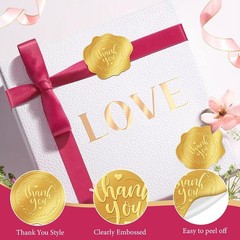 300 Pc 1.5″Gold Envelope Seal Gold Thank You Sticker Embossed Foil Self-Adhesive