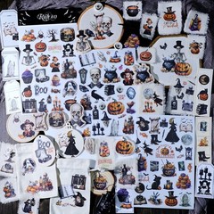 Halloween Rub-on Transfer Stickers 3 Sheets Use for Fabric Paper Wood Chips DIY