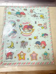 Vintage 1976 Sanrio Little Twin Stars Large Mascot Stickers Seals Sheet 8 x 10
