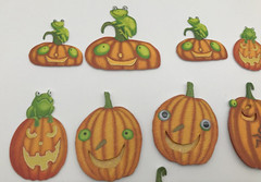 Vintage Jolee or Hallmark Halloween Stickers Jack-O-Lantern Pumpkins & Frogs 3D