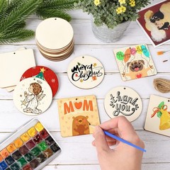 60 Pcs Wooden Tags, 3×3 Inch Unfinished Round Wood Pieces Blank Square Wooden…