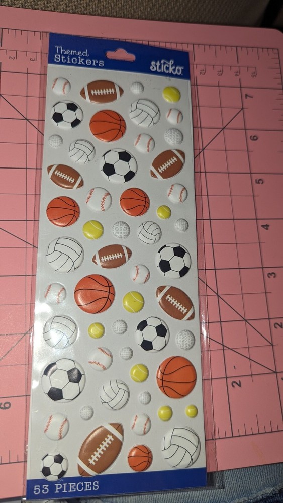 Sticko Stickers Sports Balls Baseball Soccer Football Golf Tennis New In pack