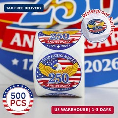 500 PCS 1.89″ Patriotic 250th Independence Anniversary Stickers Roll Round Ameri