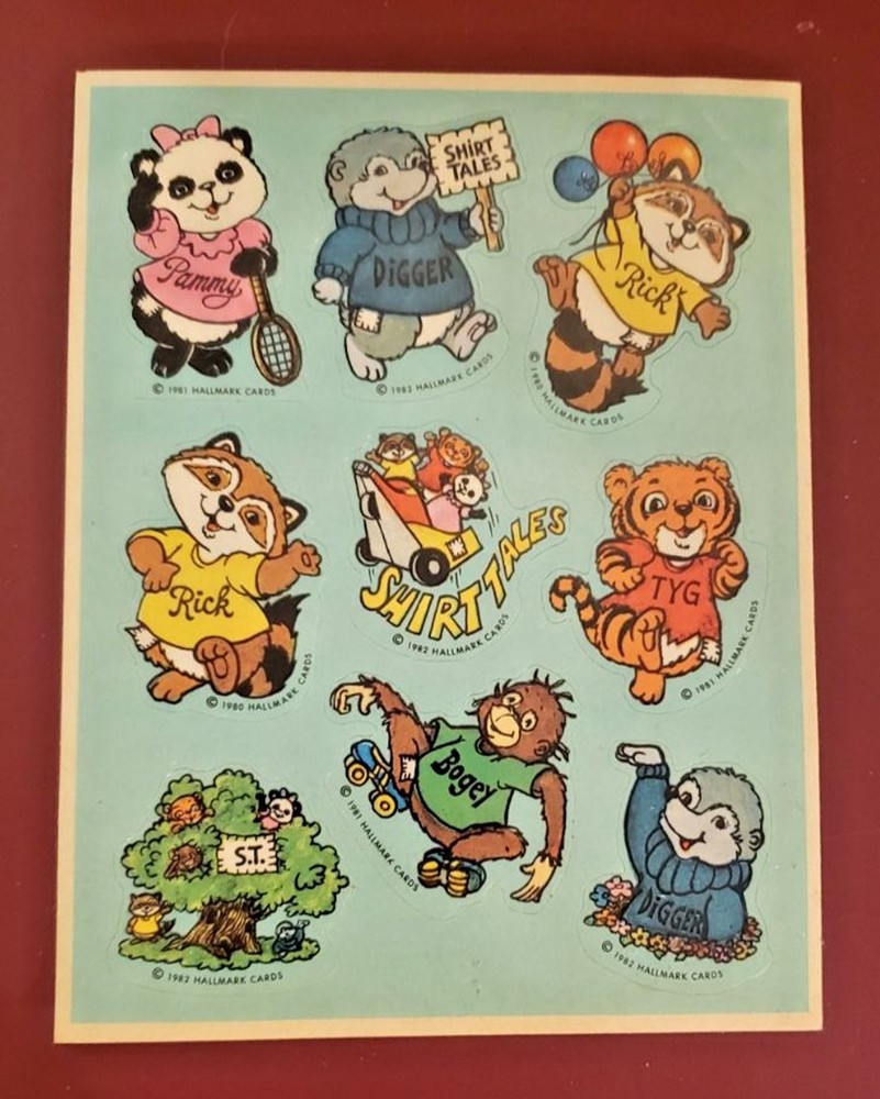 1 Sheet – Vintage Shirt Tales Stickers – Rick, Bogey, Tyg, Digger and Pammy