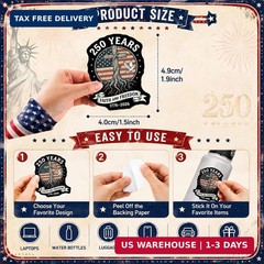 250th Anniversary USA Stickers, 50Pcs 1776-2026 America 250 Stickers, Patriotic