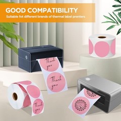 2 Inch Circle Thermal Sticker Labels, 2″ Self-Adhesive Round Thermal Pink