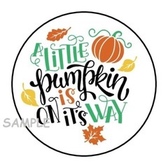 30 LITTLE PUMPKIN IS ON THE WAY ENVELOPE SEALS LABELS STICKERS 1.5″ ROUND SHOWER