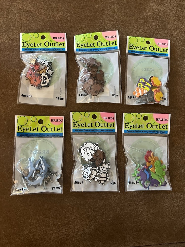 Eyelet Outlet Brads Lot of Animals NEW 6 packs Card Making Scrapbooking
