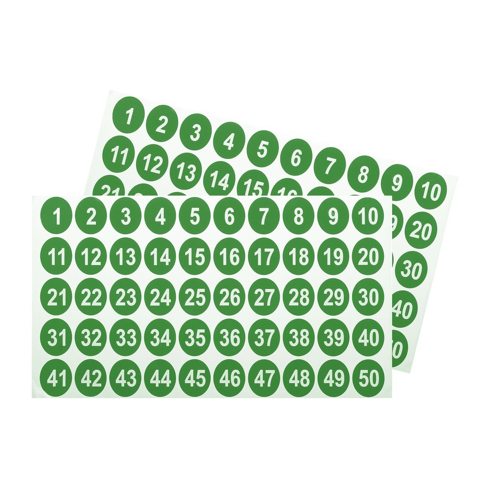 2 Sheets Round Number Stickers, 1-50 Consecutive Number Labels, Green(1″ Each)