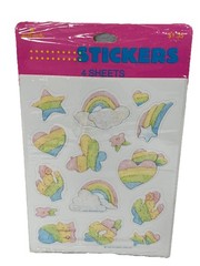 Vintage Hallmark Stickers Pastel Rainbows Hearts Cat Cactus Star 4 Sheets 1989