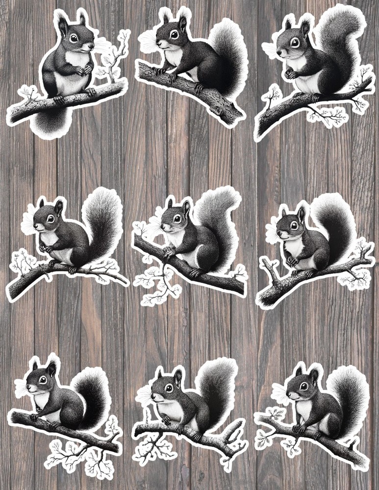 Black and White Squirrel Vinyl Stickers Set Scrapbooking Laptop Waterbottle