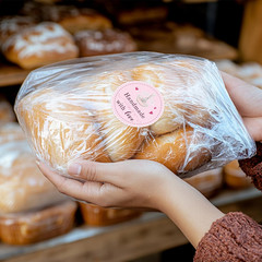Pink Bakery Use Baked with Love Stickers, 1.5 Inch 500 PCS, Heart & Letter Print
