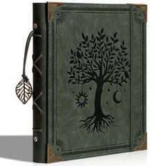 Vintage Leather Photo Album 4×6 Scrapbook 120 Photos Refillable Green Tree of Li