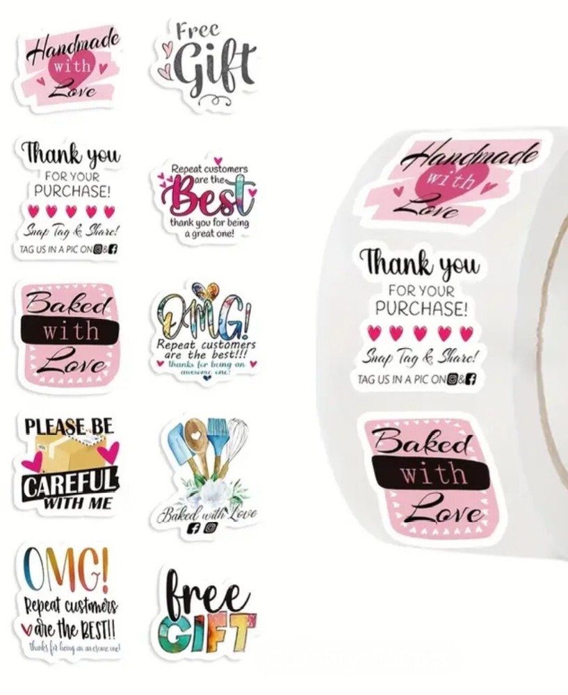 100 THANK YOU 1″ ASSORTED STICKERS LABELS Handmade Free Gift Small Business