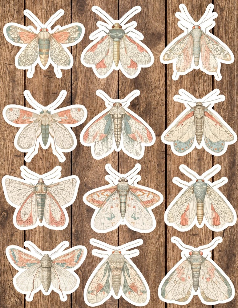 Boho Moth Die Cut Vinyl Stickers Set Scrapbooking Laptop Waterbottle