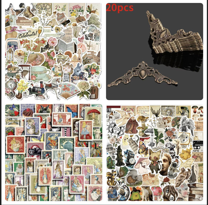 250pcs Scrapbooking Set Stickers Page Corner Design Stamps Vintage Stationery