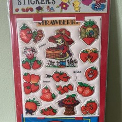 Vintage 1980s Woolworth STRAWBERRY Puffy ‘N’ Smell Stickers + Saver Pouch NOS