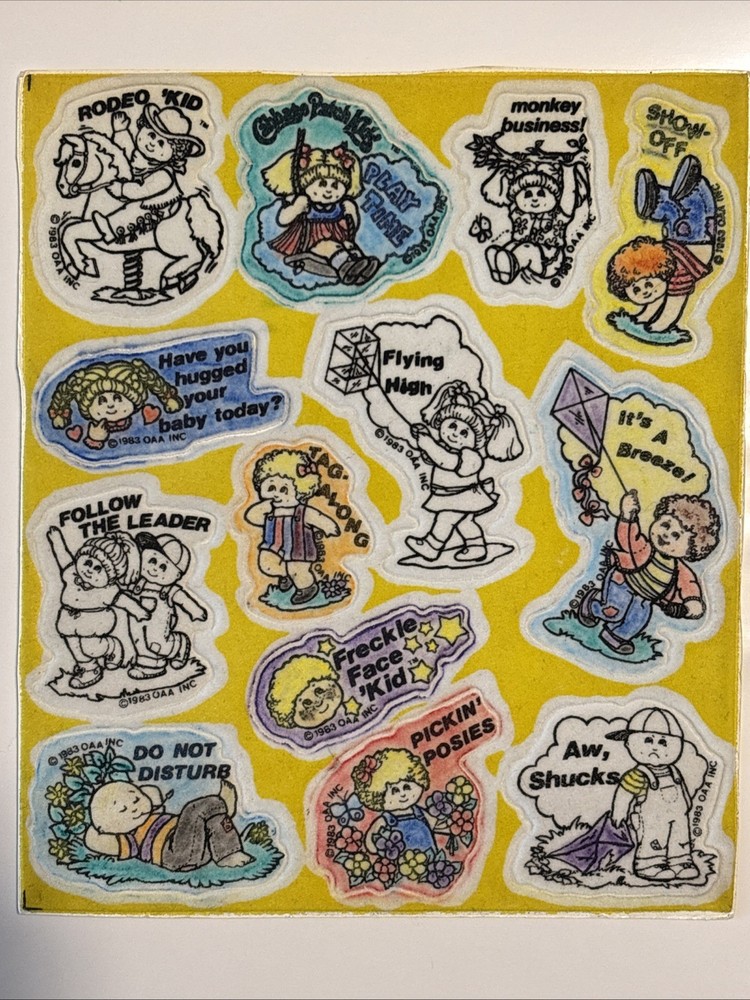 Vtg 1983 Cabbage Patch Kids Fuzzy Coloring Stickers Partially Colored OAA, Inc.