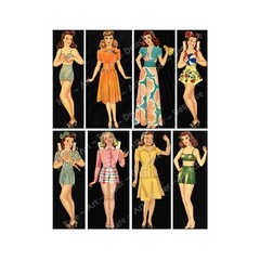 Paper Doll Illustrations, Vintage Paper Doll Figures, CUT & PEEL STICKER SHEET