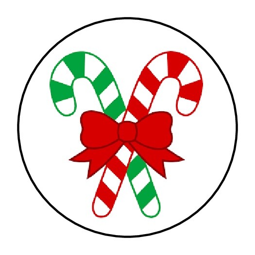 30 Christmas Candy Canes Envelope Seals Labels Stickers 1.5″ Round Red Green