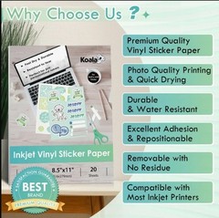 80 Bulk Koala Printable Vinyl Sticker Paper Waterproof Matt White Inkjet Cricut