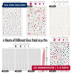 1630Pcs Face Gems Stickers – 3/4/5/6 mm DIY Self-Adhesive Rhinestones & Pearls,