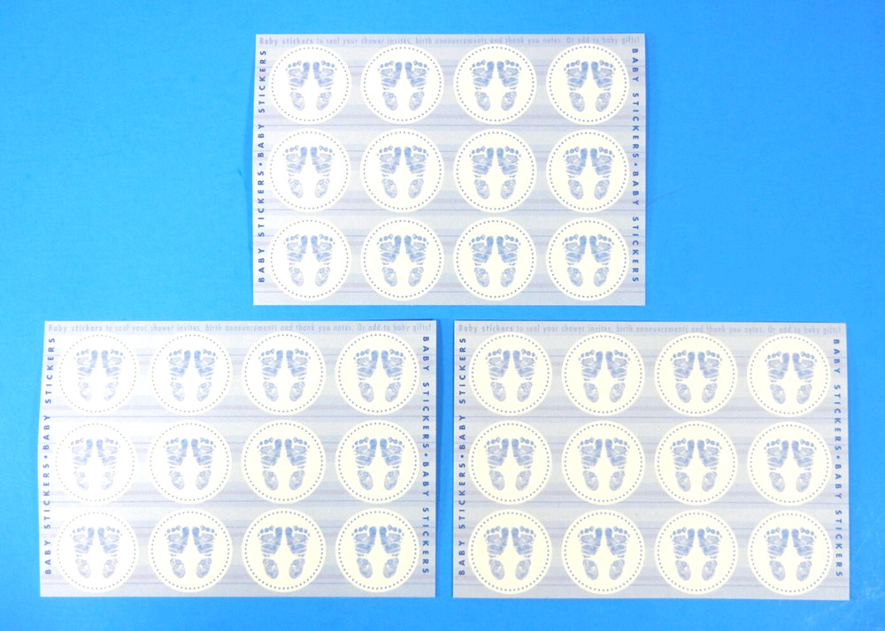 Baby Boy Footprints Blue Sticker Seals Sheets Set Of 3