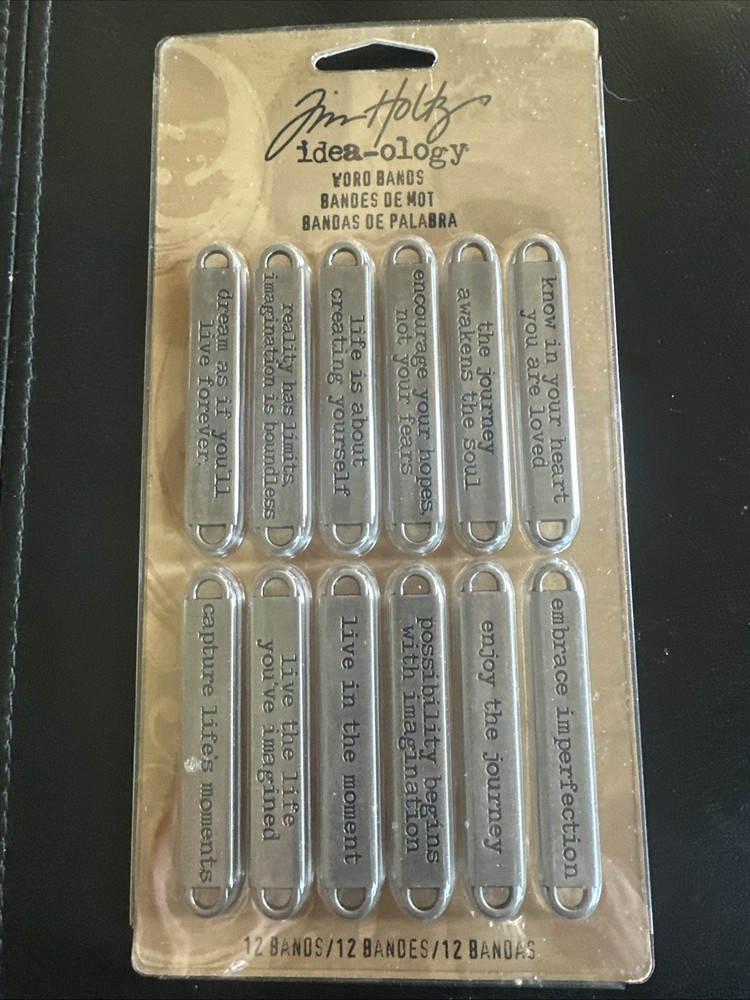 NEW Tim Holtz IDEA-OLOGY Word Bands set 12 TH93000 Silver Metal Journey Moment