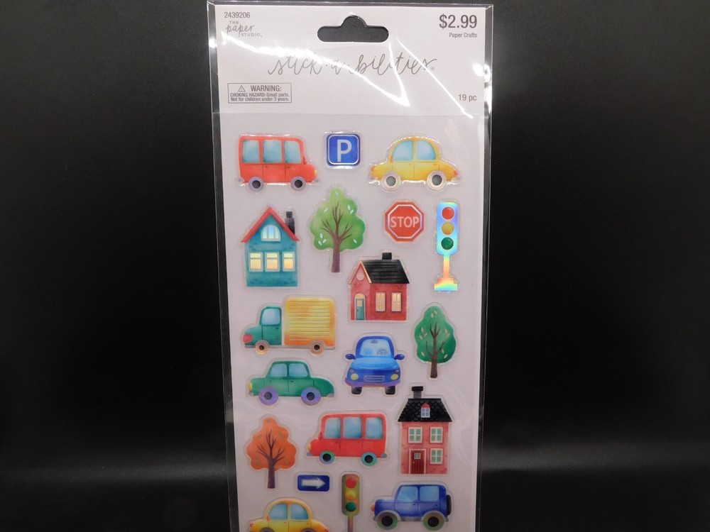 The paper studio stick a bilities Cars & road signs Indescent stickers 19pc