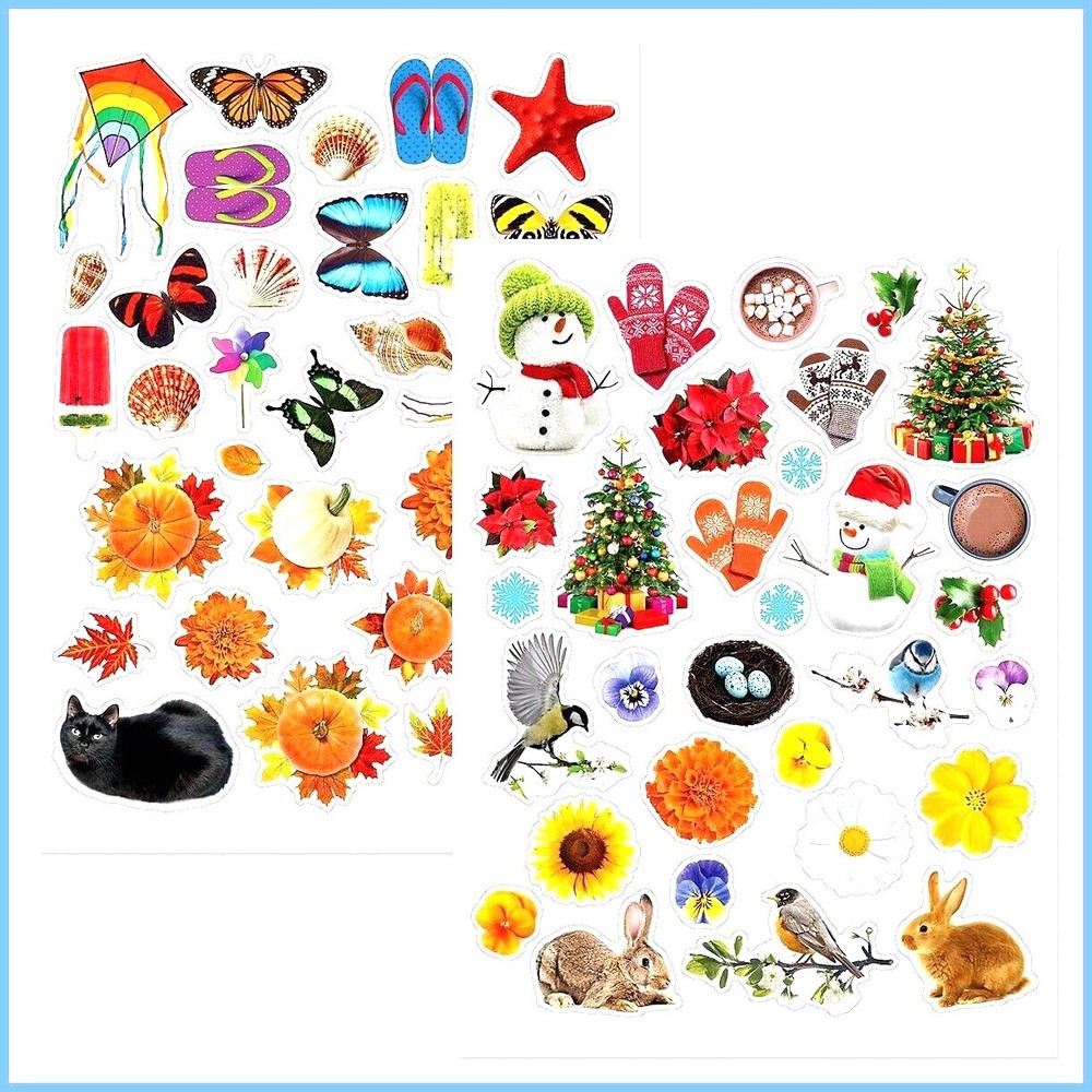 SEASONAL STICKERS SEALS Full Sheet Christmas Fall Summer Spring #66
