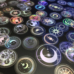 210pcs PET Adhesive Stickers Waterproof Transparent Laser Silver Labels Stars