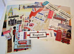 Lot of London/England Scrapbook Paper and Stickers. Over 90 items.