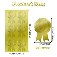 200 Pieces Ribbon Embossed Seal and Gold Foil Certificate Seal Embossed of Ac…