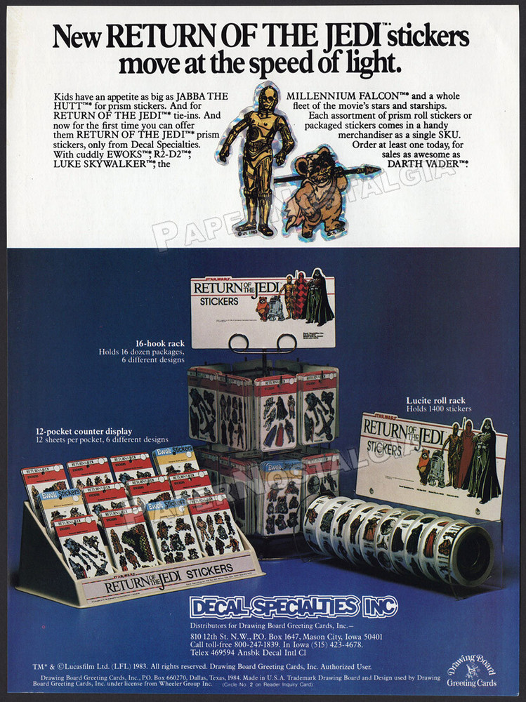 RETURN OF THE JEDI – Original 1984 Trade AD / ADVERT_ Decal Specialties stickers