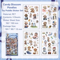 Cute Poodle Puppy PET Sticker Pack 4 Sheets Planner Journal Scrapbook Decor Kids