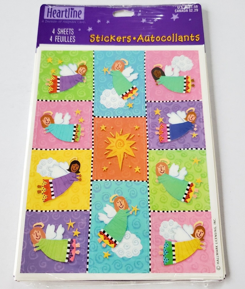 Vintage Hallmark Stickers Angels Clouds Stars Squares 4 Sheets NIP