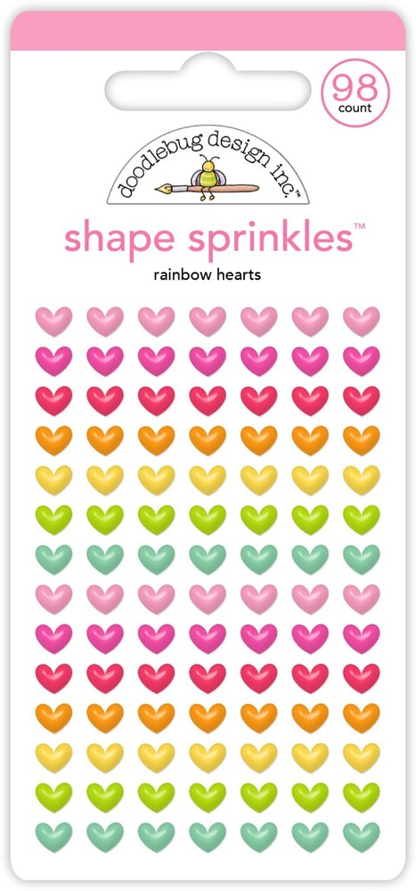 Crafts Doodlebug Sprinkles Puffy Mini Rainbow Hearts Colors Pink Orange Green