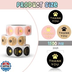 1500 Pieces Round Kraft Paw Print Thank You Labels Stickers, Dog Paw Print Th