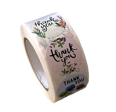 500 Stickers Thank You Adhesive 1 Inch 8 Flower Designs Round Art Paper Roll