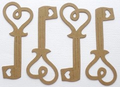 {4} HEART SCROLL KEY – Raw Bare Chipboard Die Cuts – 1 1/2″ x 3 3/4″
