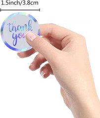 Thank You Stickers 1″/1.5″ Holographic Rainbow Silver Gift Stickers Roll Labels