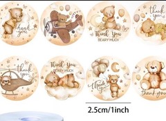 40 PCs Round 1” Thank You “Beary Much” Teddy Bear Stickers Baby Shower/Env Seals