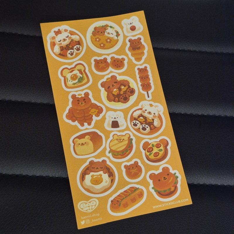 Kawaii Cute Bear Bakery Food Stickii Club Sticker Sheet Junk Journal Planner